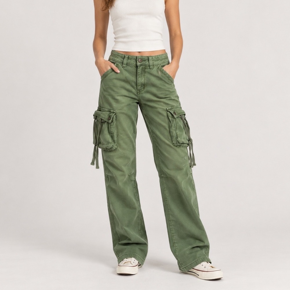 Pilcro and the Letterpress Cargo Pants Women 24 Petite Olive Green Straight Leg